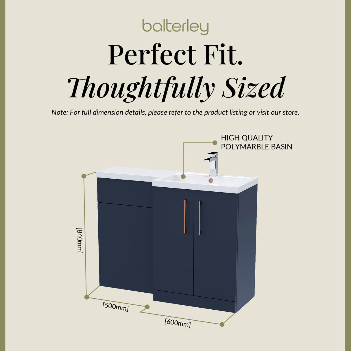 Bathroom Combination Vanity Unit with Basin & WC, Right Hand, 1100mm x 390mm - Choice of Colour and Handle Finish