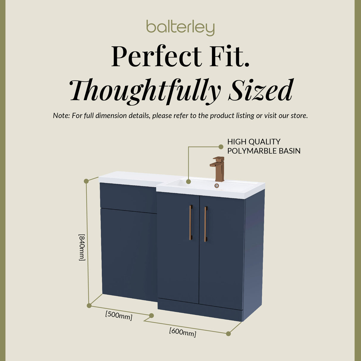 Bathroom Combination Vanity Unit with Basin & WC, Right Hand, 1100mm x 390mm - Choice of Colour and Handle Finish