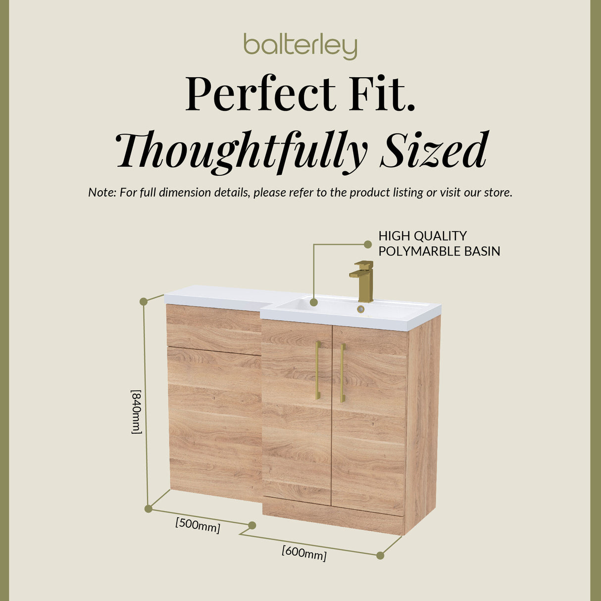 Bathroom Combination Vanity Unit with Basin & WC, Right Hand, 1100mm x 390mm - Choice of Colour and Handle Finish