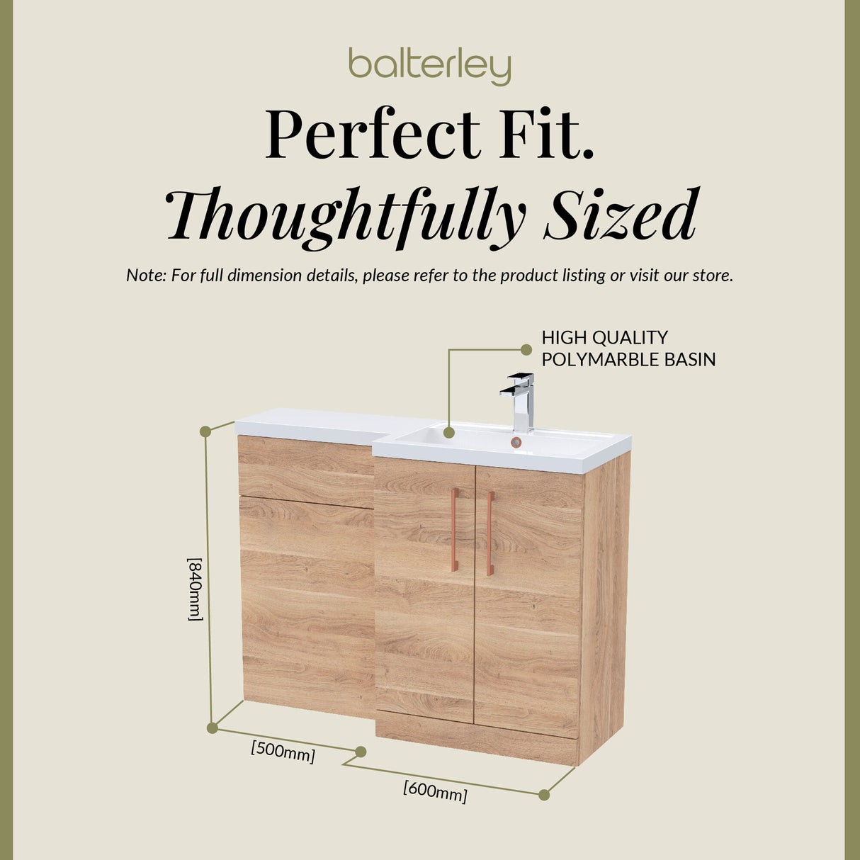 Bathroom Combination Vanity Unit with Basin & WC, Right Hand, 1100mm x 390mm - Choice of Colour and Handle Finish