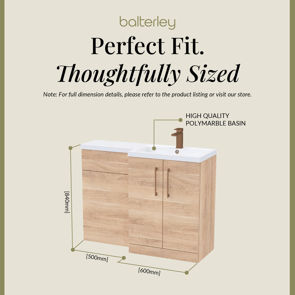 Bathroom Combination Vanity Unit with Basin & WC, Right Hand, 1100mm x 390mm - Choice of Colour and Handle Finish