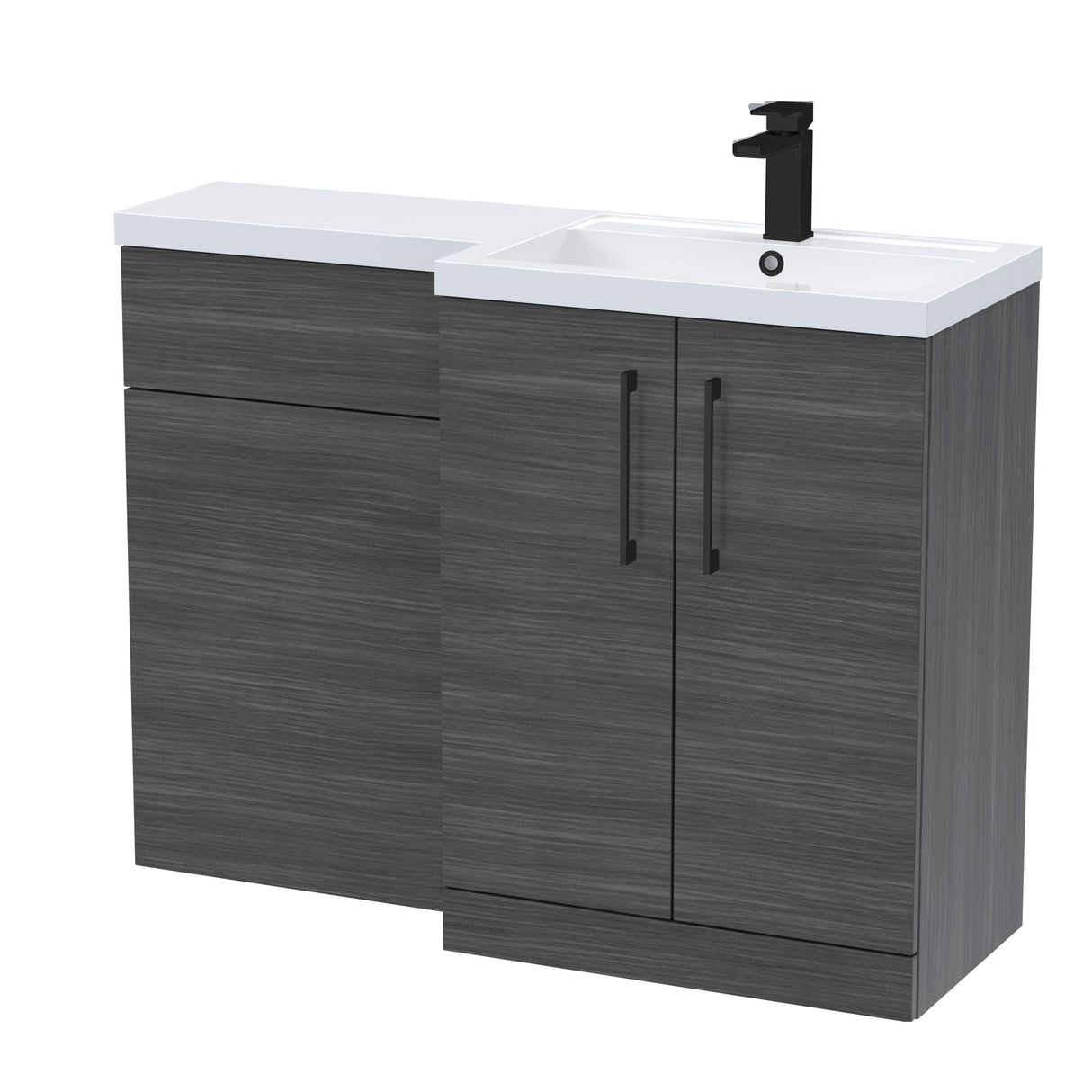 Bathroom Combination Vanity Unit with Basin & WC, Right Hand, 1100mm x 390mm - Choice of Colour and Handle Finish