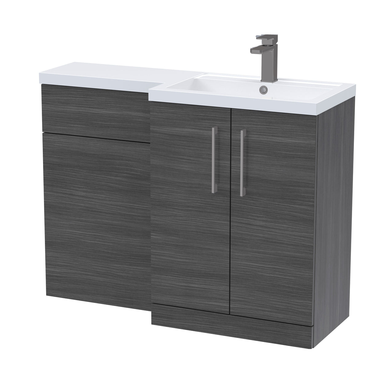 Bathroom Combination Vanity Unit with Basin & WC, Right Hand, 1100mm x 390mm - Choice of Colour and Handle Finish