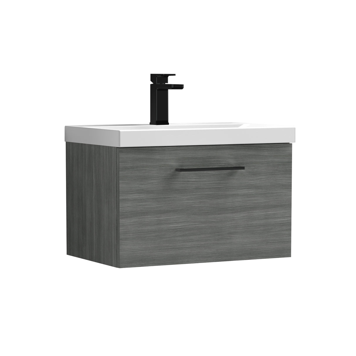 Wall Hung 1 Drawer Vanity Unit with Mid-Edge Ceramic Basin - Choice of Colour, Handle Finish and Size