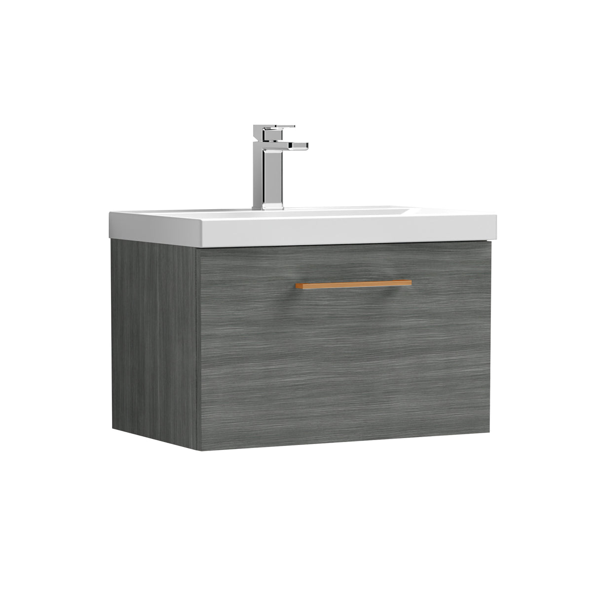 Wall Hung 1 Drawer Vanity Unit with Mid-Edge Ceramic Basin - Choice of Colour, Handle Finish and Size