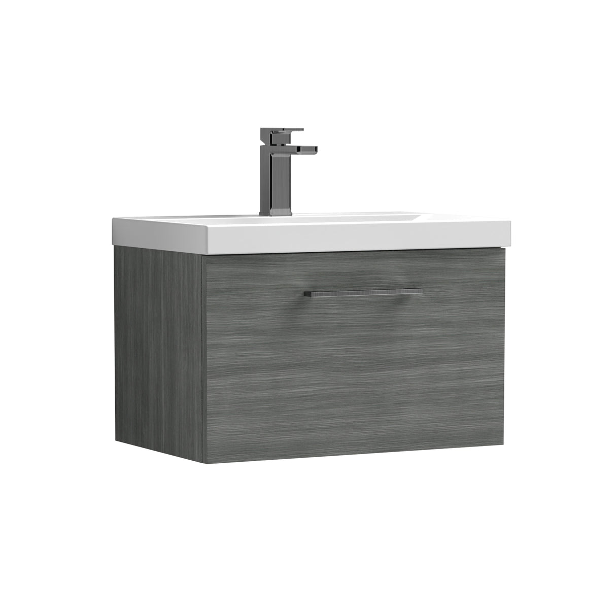 Wall Hung 1 Drawer Vanity Unit with Mid-Edge Ceramic Basin - Choice of Colour, Handle Finish and Size