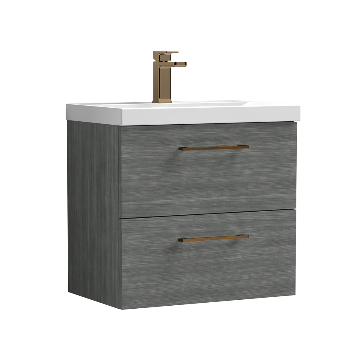 Wall Hung 2 Drawer Vanity Unit with Mid-Edge Ceramic Basin - Choice of Colour, Handle Finish and Size