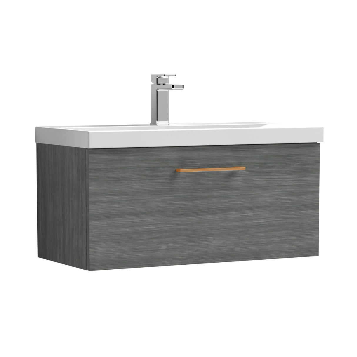 Wall Hung 1 Drawer Vanity Unit with Mid-Edge Ceramic Basin - Choice of Colour, Handle Finish and Size