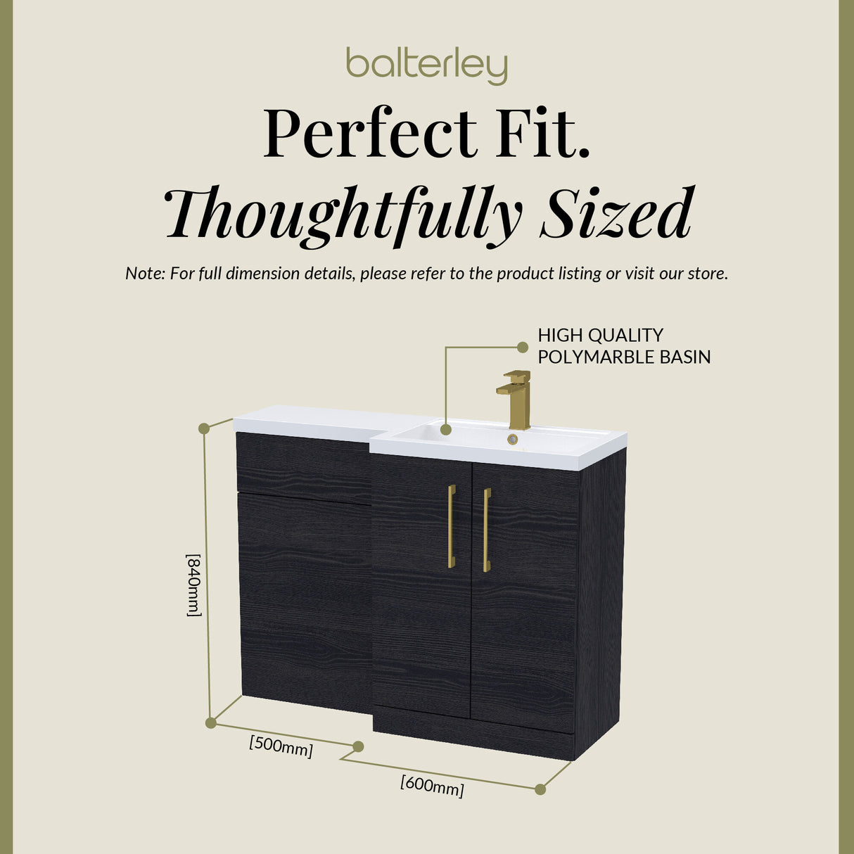 Bathroom Combination Vanity Unit with Basin & WC, Right Hand, 1100mm x 390mm - Choice of Colour and Handle Finish