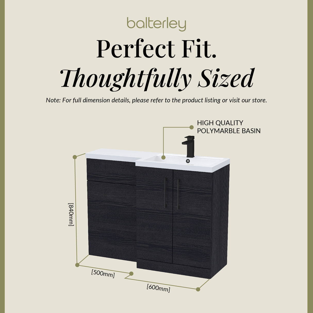 Bathroom Combination Vanity Unit with Basin & WC, Right Hand, 1100mm x 390mm - Choice of Colour and Handle Finish