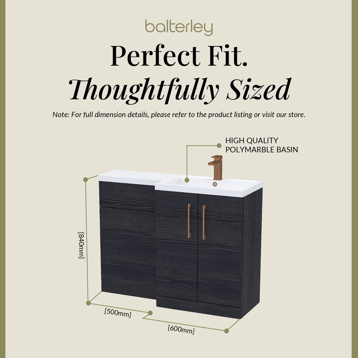 Bathroom Combination Vanity Unit with Basin & WC, Right Hand, 1100mm x 390mm - Choice of Colour and Handle Finish
