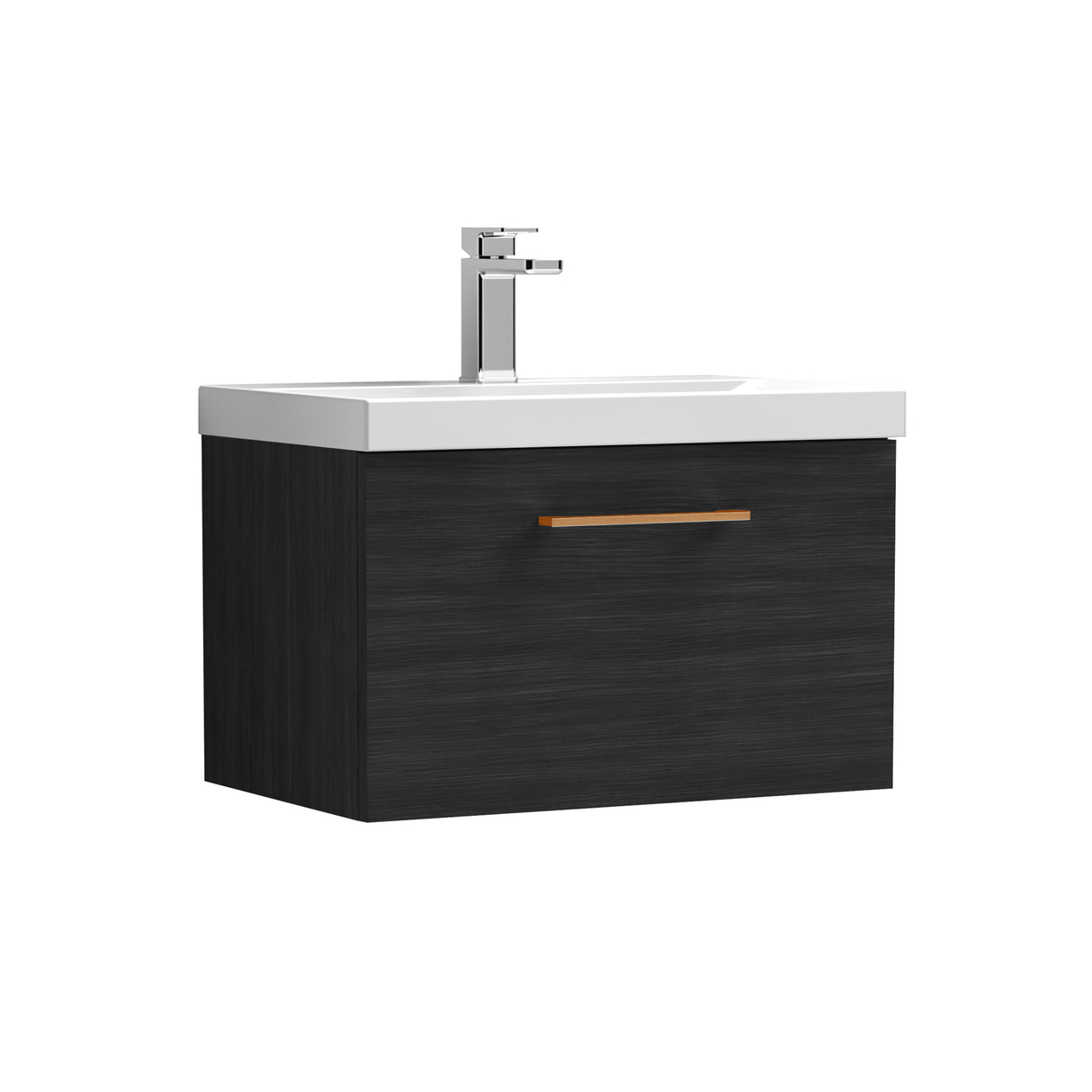 Wall Hung 1 Drawer Vanity Unit with Mid-Edge Ceramic Basin - Choice of Colour, Handle Finish and Size