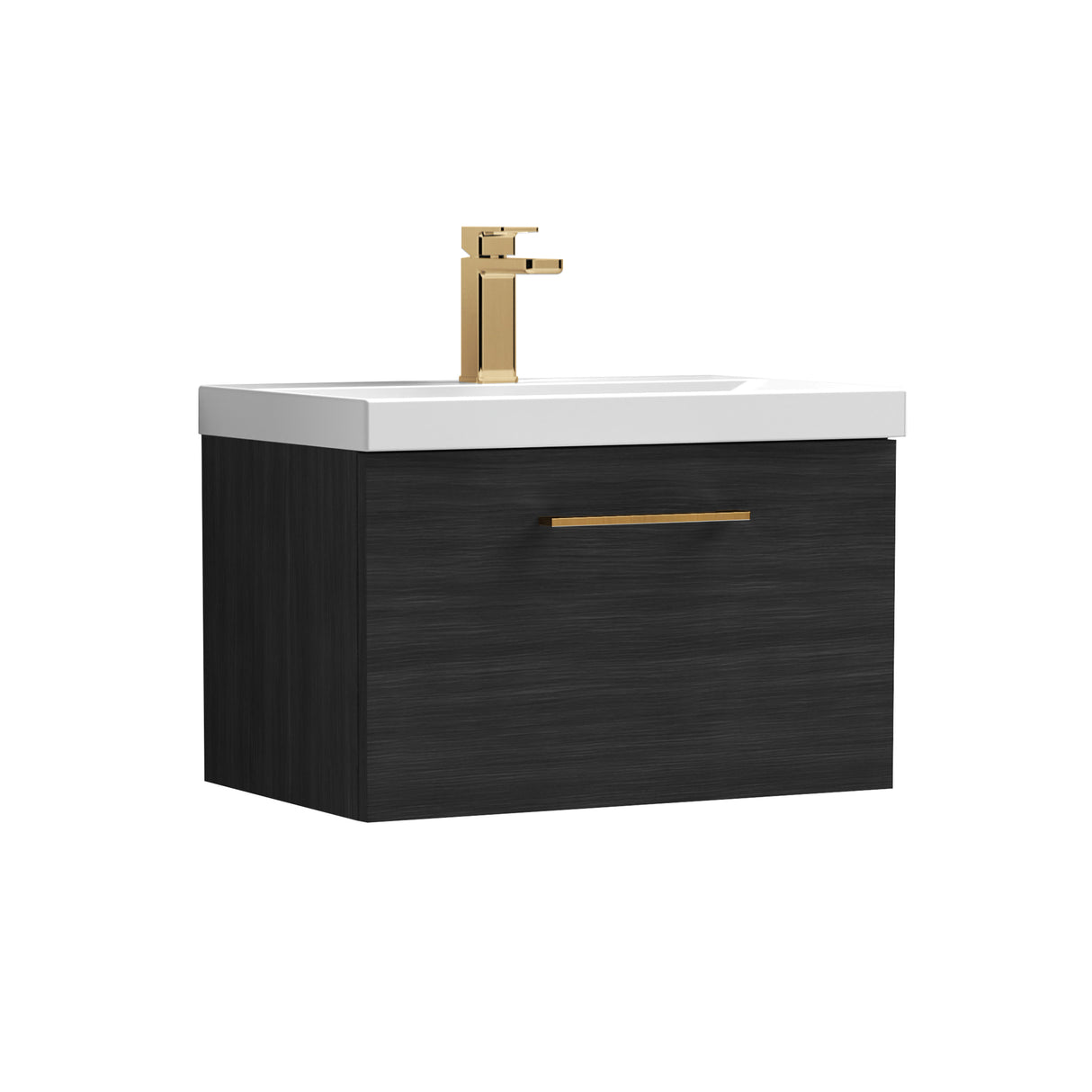 Wall Hung 1 Drawer Vanity Unit with Mid-Edge Ceramic Basin - Choice of Colour, Handle Finish and Size