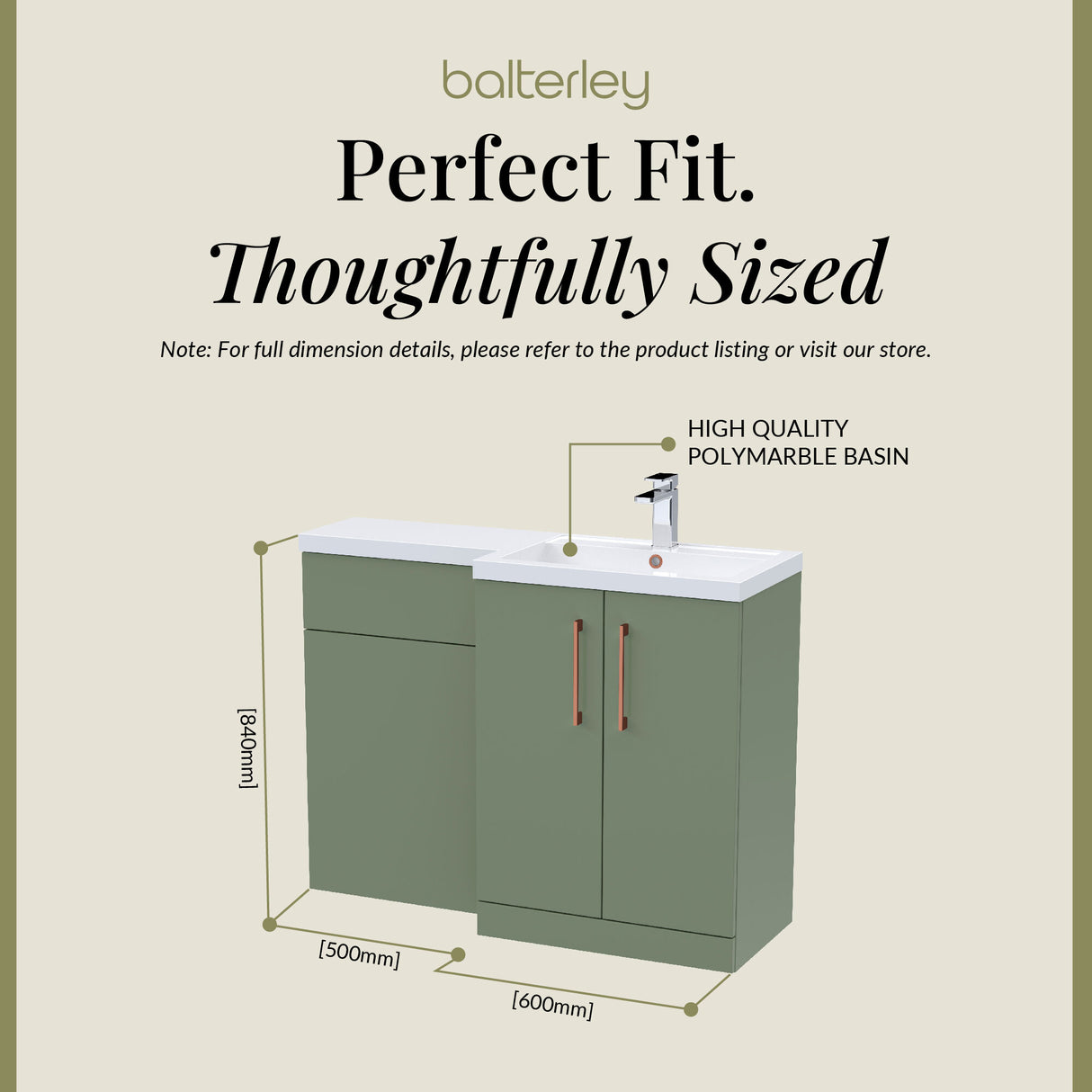 Bathroom Combination Vanity Unit with Basin & WC, Right Hand, 1100mm x 390mm - Choice of Colour and Handle Finish