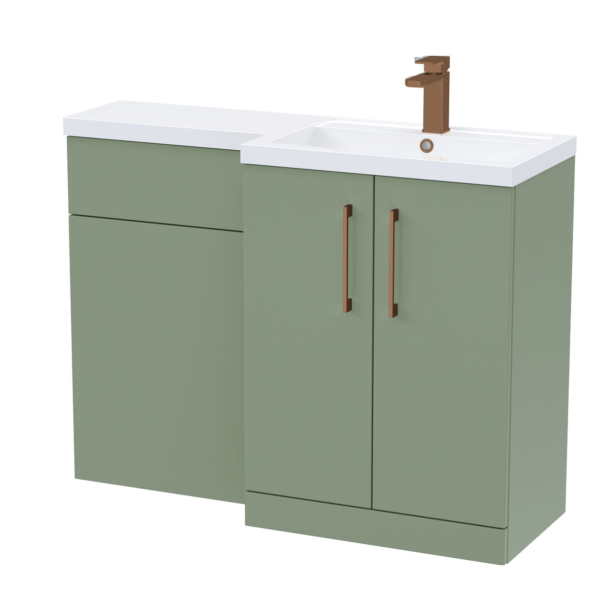Bathroom Combination Vanity Unit with Basin & WC, Right Hand, 1100mm x 390mm - Choice of Colour and Handle Finish