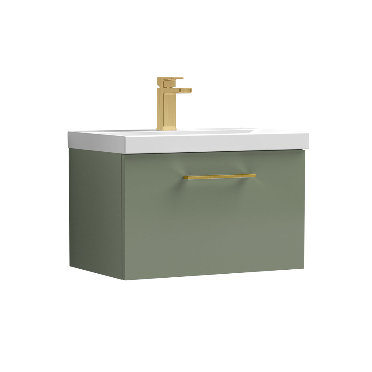 Wall Hung 1 Drawer Vanity Unit with Mid-Edge Ceramic Basin - Choice of Colour, Handle Finish and Size