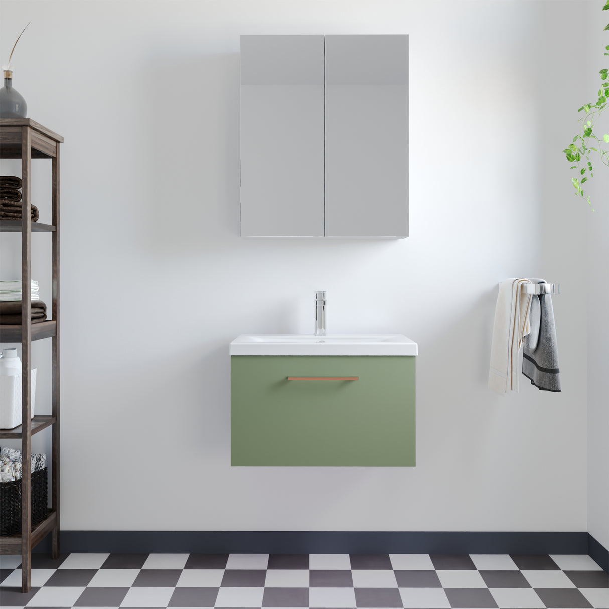 Wall Hung 1 Drawer Vanity Unit with Mid-Edge Ceramic Basin - Choice of Colour, Handle Finish and Size