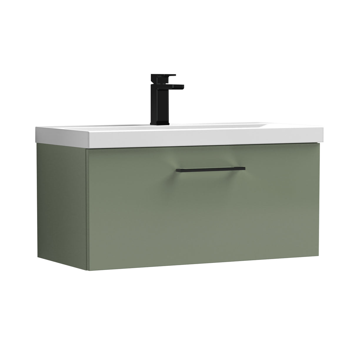 Wall Hung 1 Drawer Vanity Unit with Mid-Edge Ceramic Basin - Choice of Colour, Handle Finish and Size