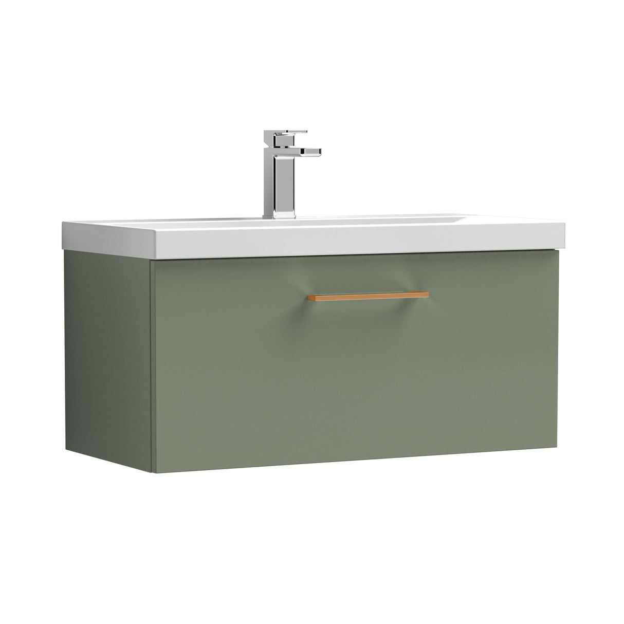 Wall Hung 1 Drawer Vanity Unit with Mid-Edge Ceramic Basin - Choice of Colour, Handle Finish and Size