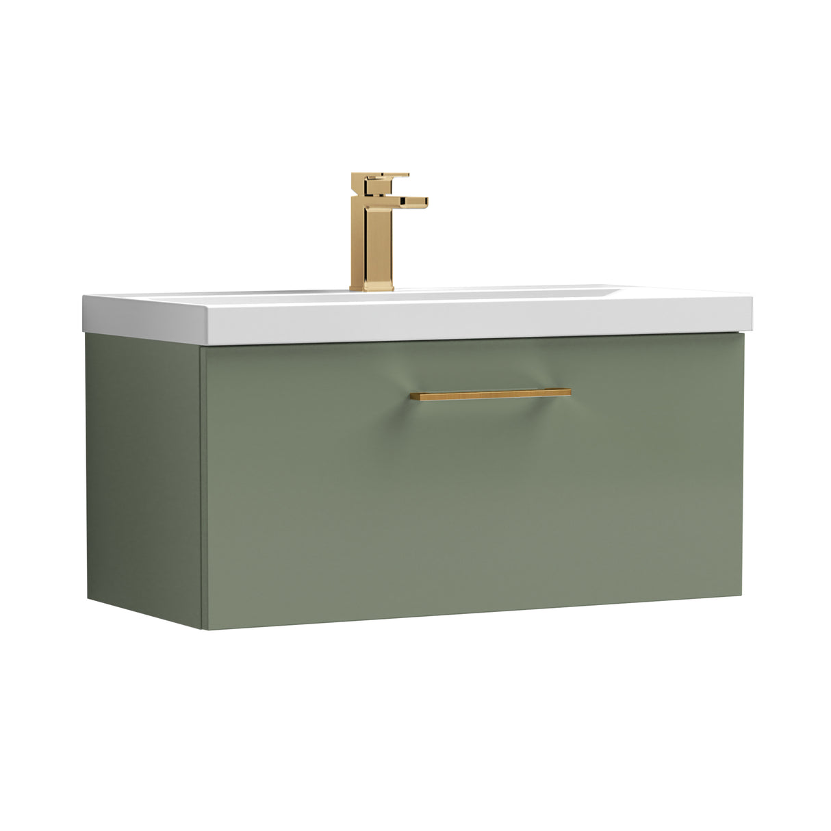Wall Hung 1 Drawer Vanity Unit with Mid-Edge Ceramic Basin - Choice of Colour, Handle Finish and Size