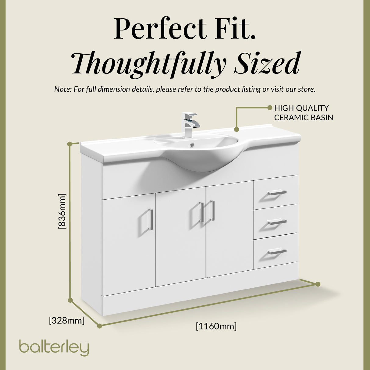 Contemporary Floor Standing Vanity Unit with Round Ceramic Basin – Gloss White, Choice of Doors, Drawers & Sizes