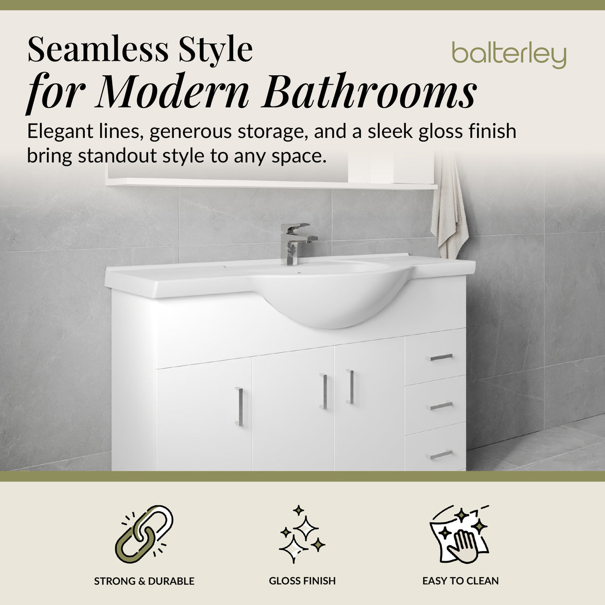 Contemporary Floor Standing Vanity Unit with Round Ceramic Basin – Gloss White, Choice of Doors, Drawers & Sizes