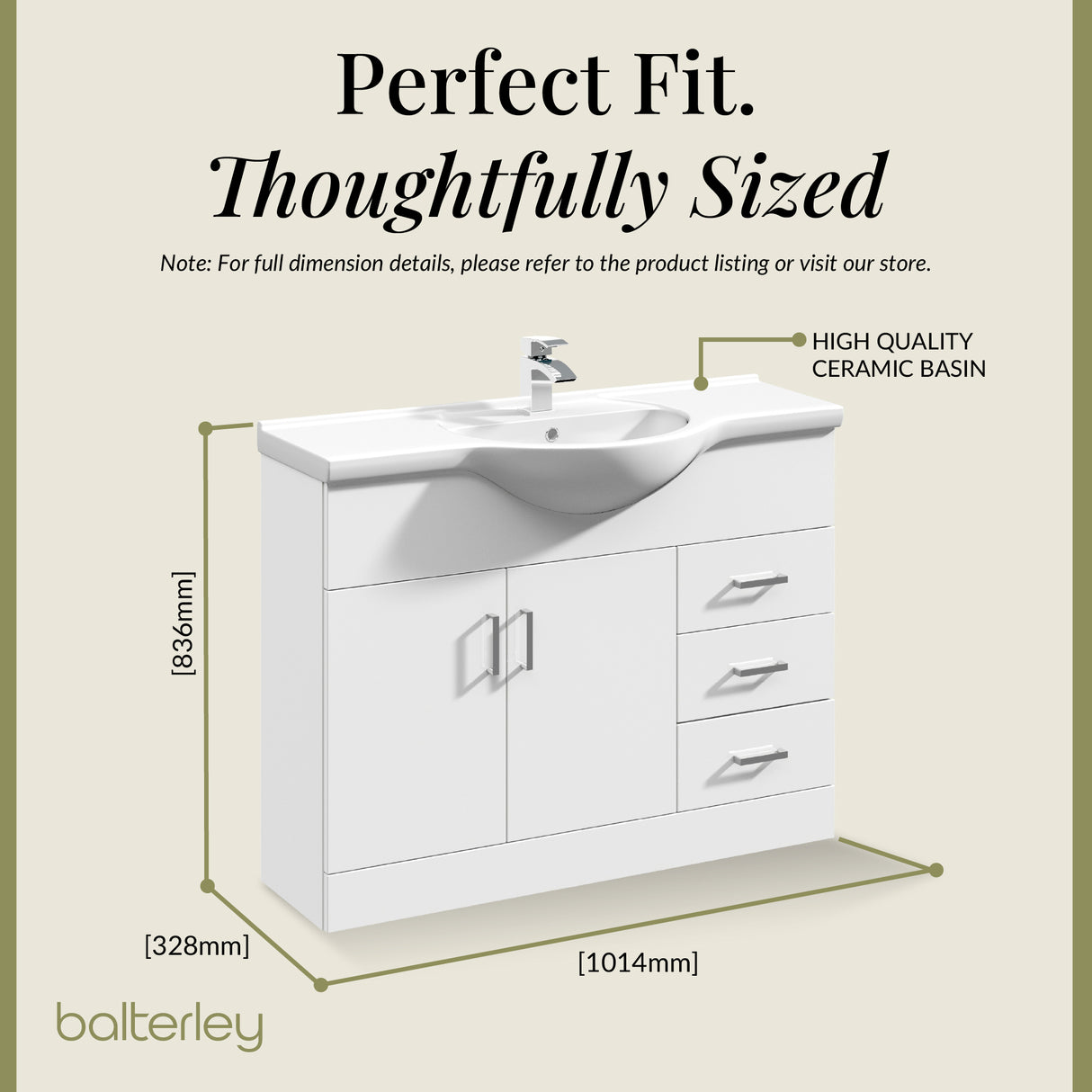 Contemporary Floor Standing Vanity Unit with Round Ceramic Basin – Gloss White, Choice of Doors, Drawers & Sizes