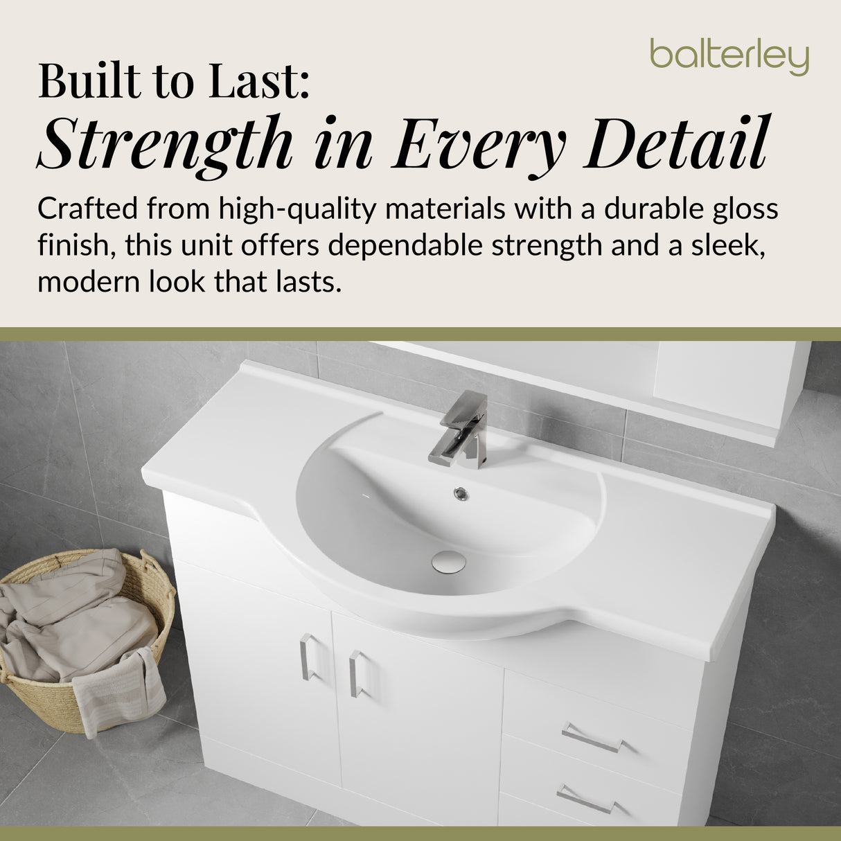 Contemporary Floor Standing Vanity Unit with Round Ceramic Basin – Gloss White, Choice of Doors, Drawers & Sizes