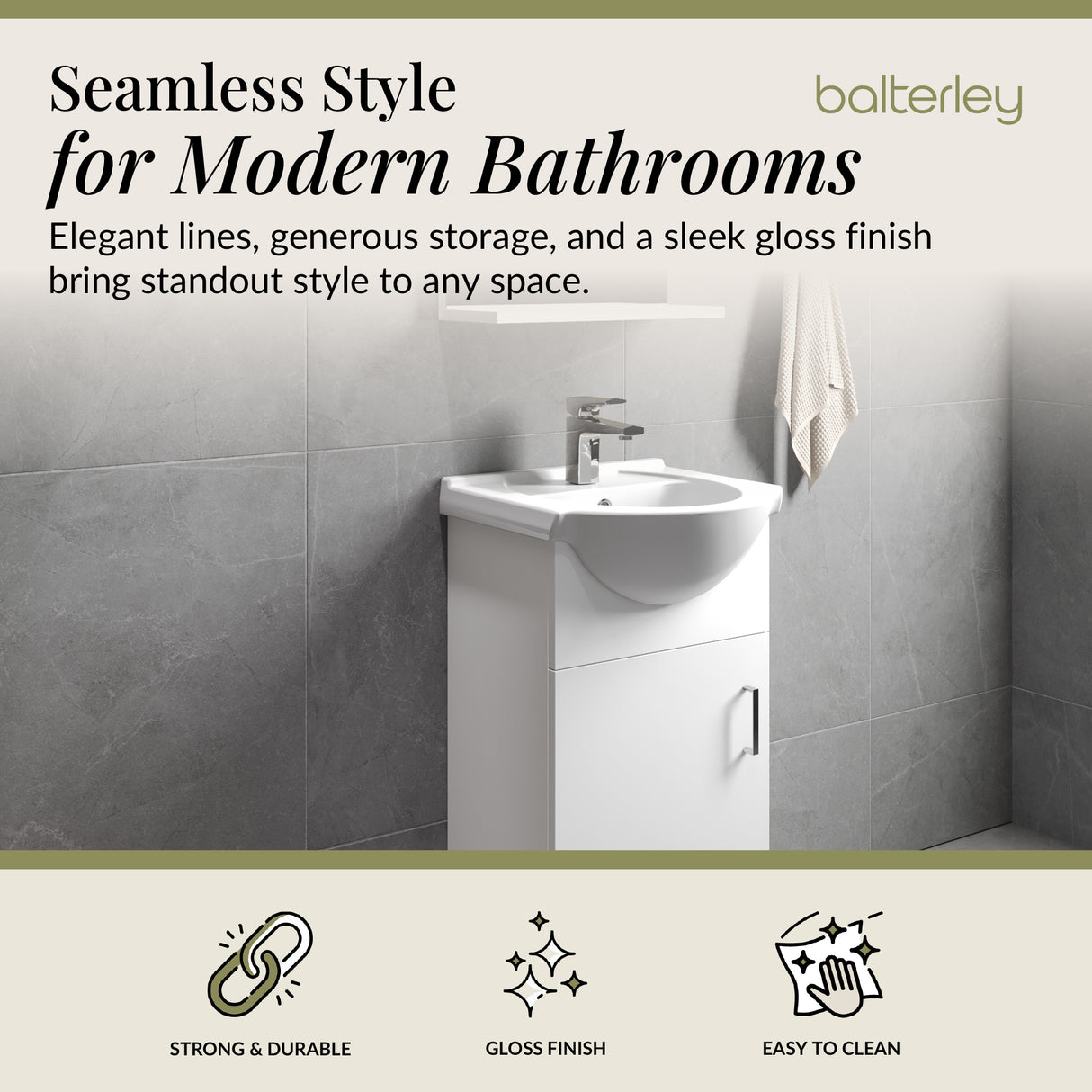 Contemporary Floor Standing Vanity Unit with Round Ceramic Basin – Gloss White, Choice of Doors, Drawers & Sizes