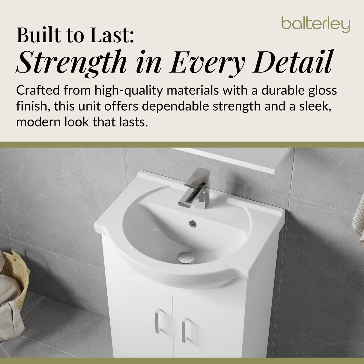 Contemporary Floor Standing Vanity Unit with Round Ceramic Basin – Gloss White, Choice of Doors, Drawers & Sizes