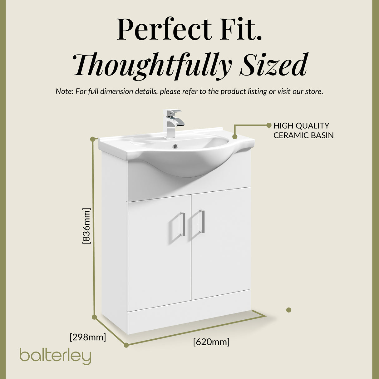 Contemporary Floor Standing Vanity Unit with Round Ceramic Basin – Gloss White, Choice of Doors, Drawers & Sizes