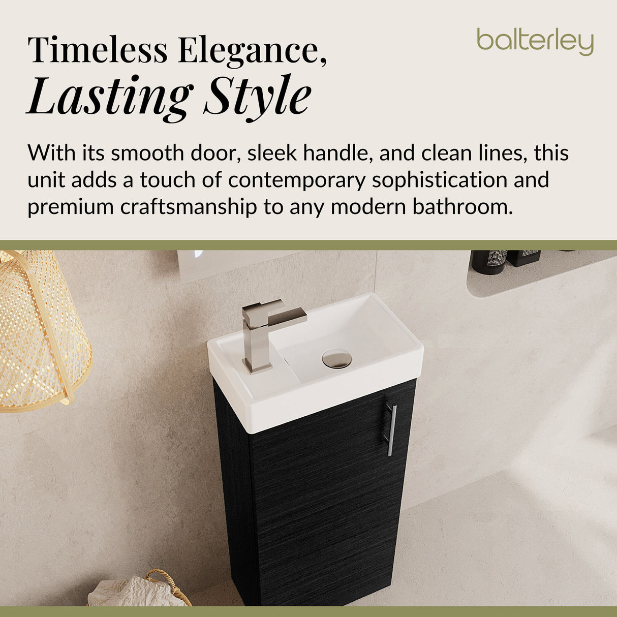 Compact Cloakroom Vanity Basin Unit, 400mm - Choice of Mount Type, Colour and Handle Finish