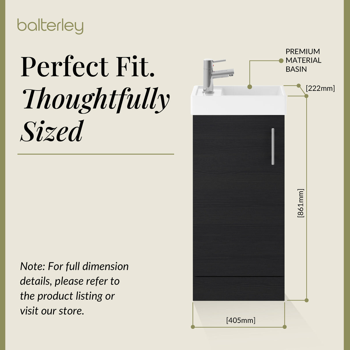 Compact Cloakroom Vanity Basin Unit, 400mm - Choice of Mount Type, Colour and Handle Finish