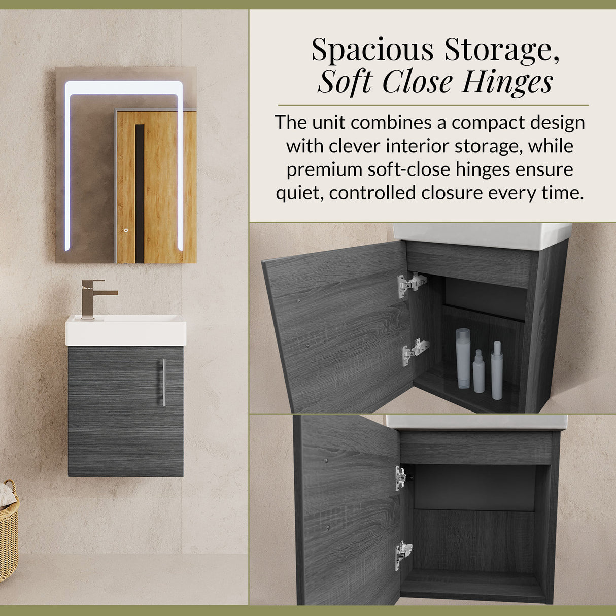 Compact Cloakroom Vanity Basin Unit, 400mm - Choice of Mount Type, Colour and Handle Finish