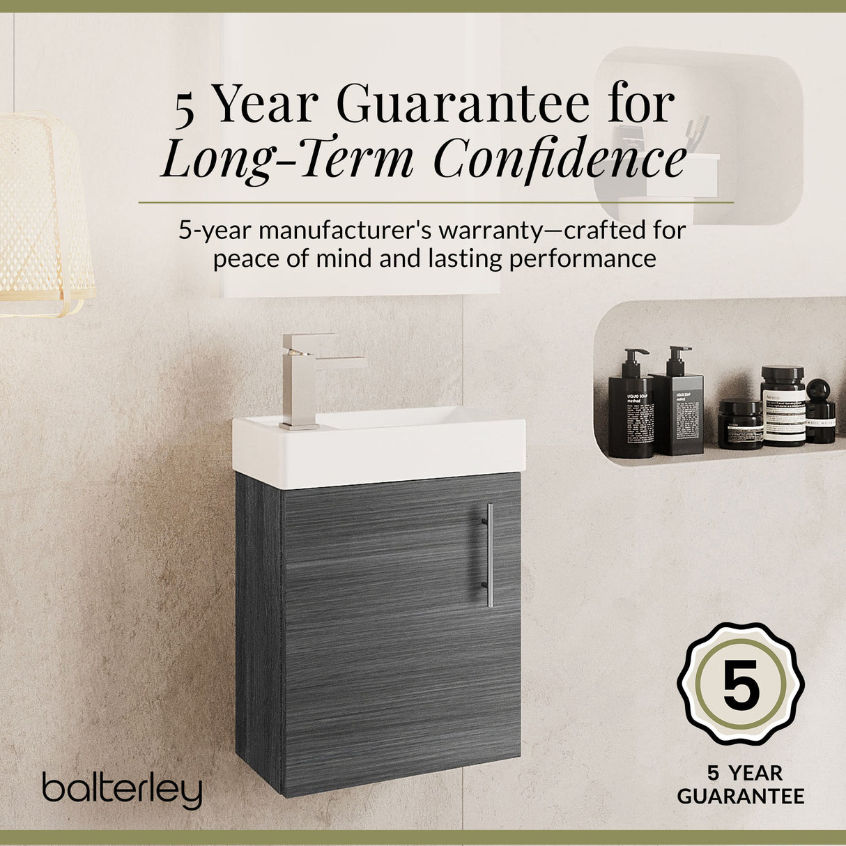 Compact Cloakroom Vanity Basin Unit, 400mm - Choice of Mount Type, Colour and Handle Finish