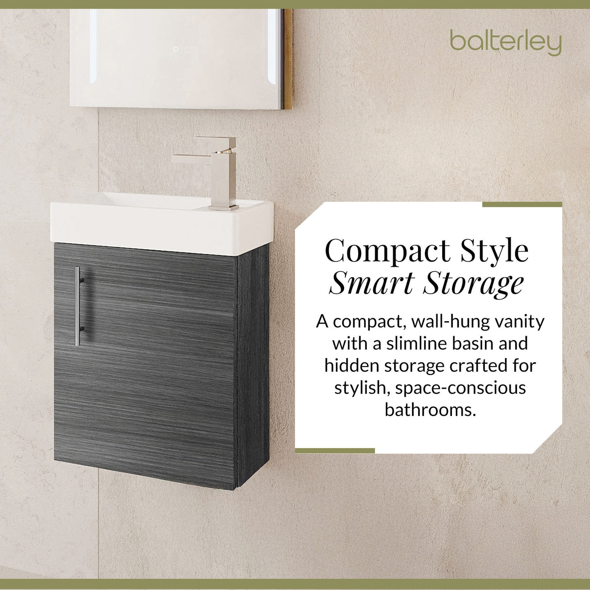 Compact Cloakroom Vanity Basin Unit, 400mm - Choice of Mount Type, Colour and Handle Finish