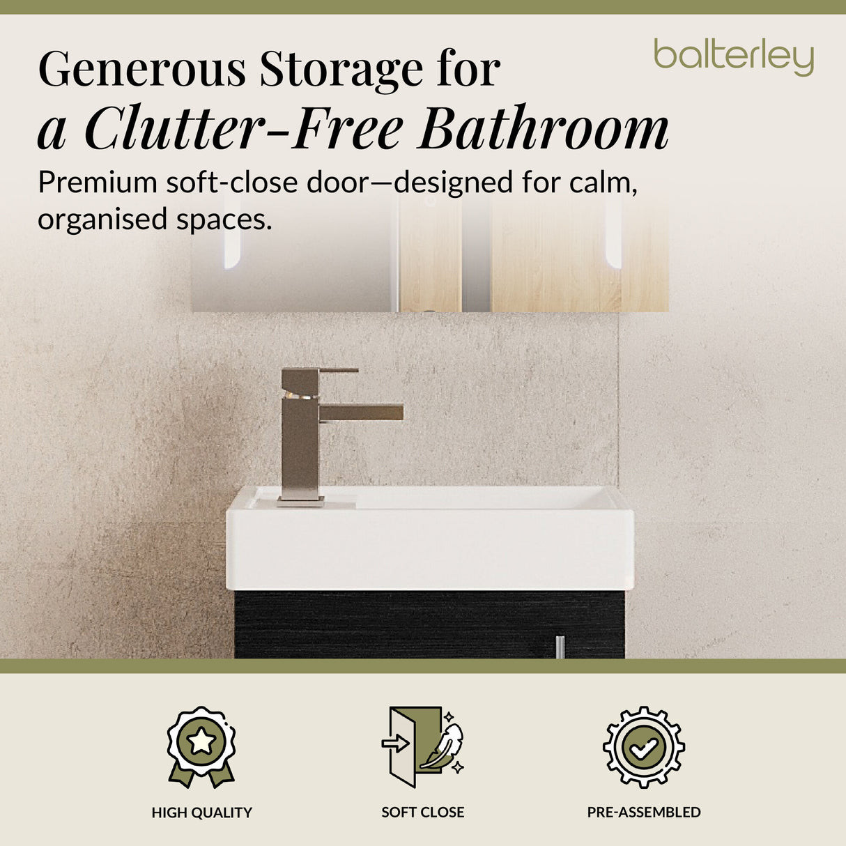 Compact Cloakroom Vanity Basin Unit, 400mm - Choice of Mount Type, Colour and Handle Finish