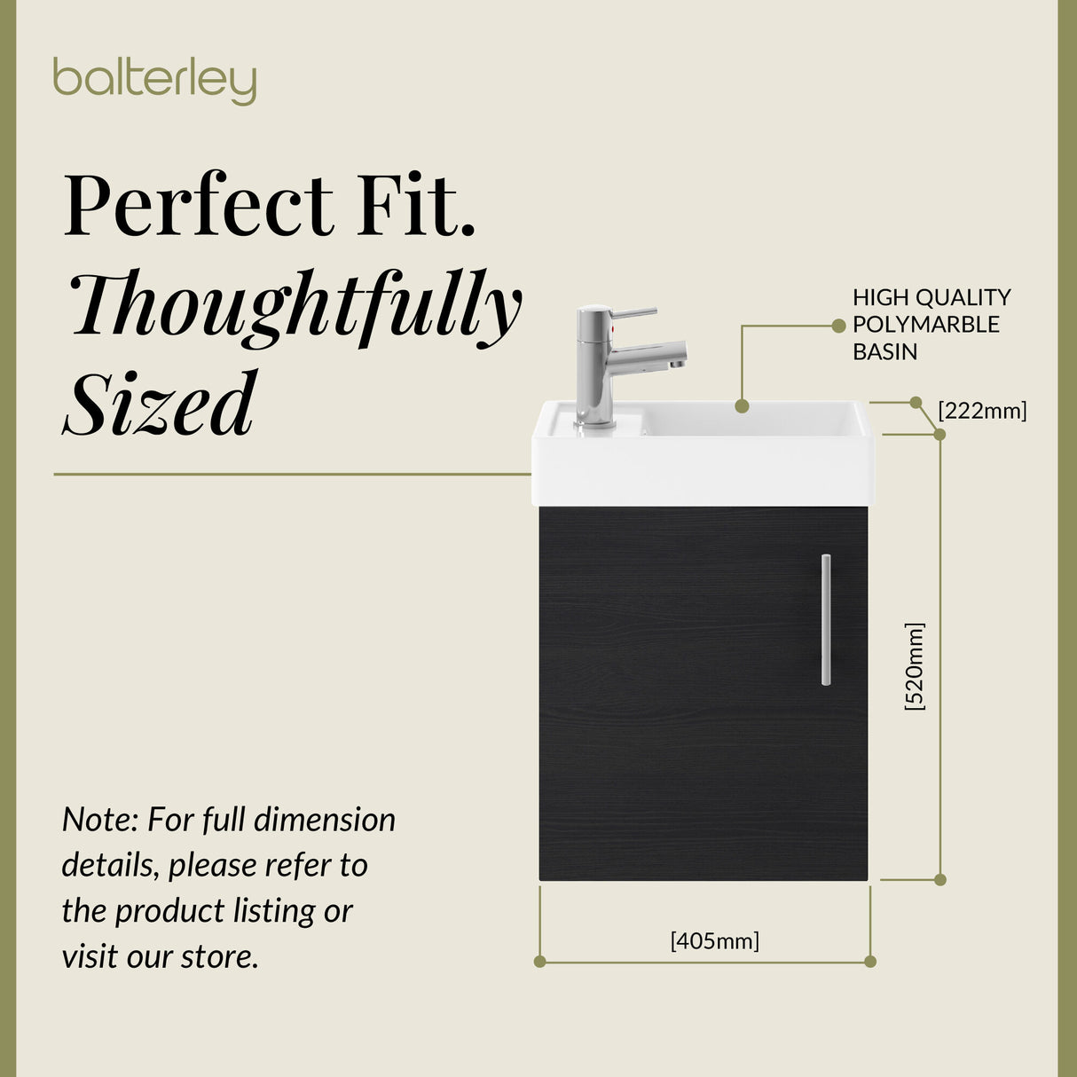 Compact Cloakroom Vanity Basin Unit, 400mm - Choice of Mount Type, Colour and Handle Finish