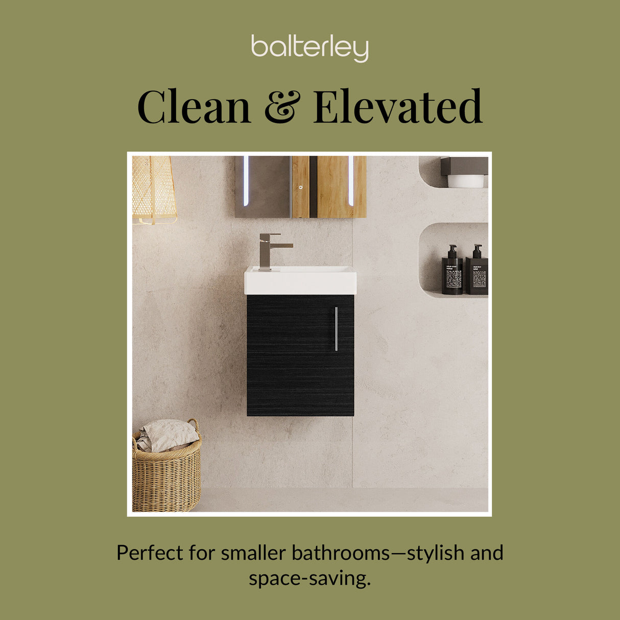 Compact Cloakroom Vanity Basin Unit, 400mm - Choice of Mount Type, Colour and Handle Finish