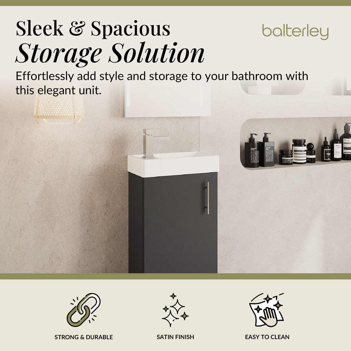 Compact Cloakroom Vanity Basin Unit, 400mm - Choice of Mount Type, Colour and Handle Finish