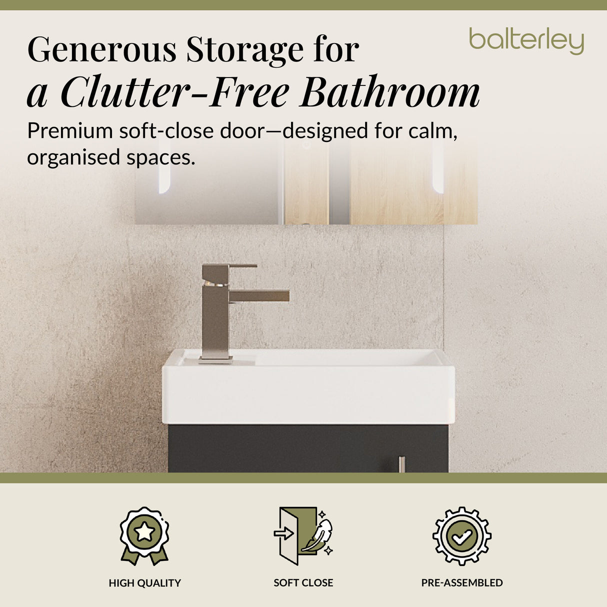 Compact Cloakroom Vanity Basin Unit, 400mm - Choice of Mount Type, Colour and Handle Finish