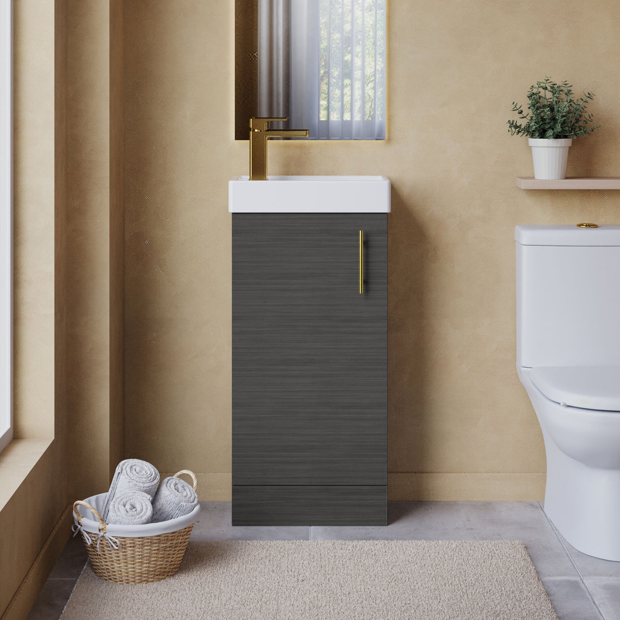 Compact Cloakroom Vanity Basin Unit, 400mm - Choice of Mount Type, Colour and Handle Finish