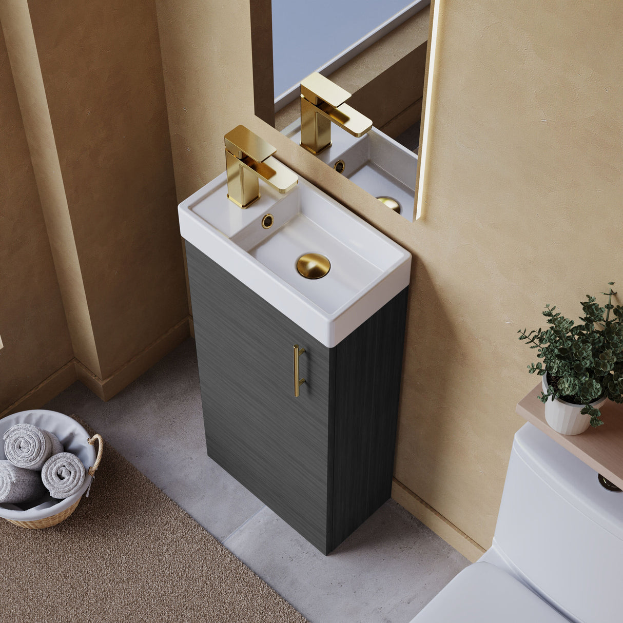 Compact Cloakroom Vanity Basin Unit, 400mm - Choice of Mount Type, Colour and Handle Finish