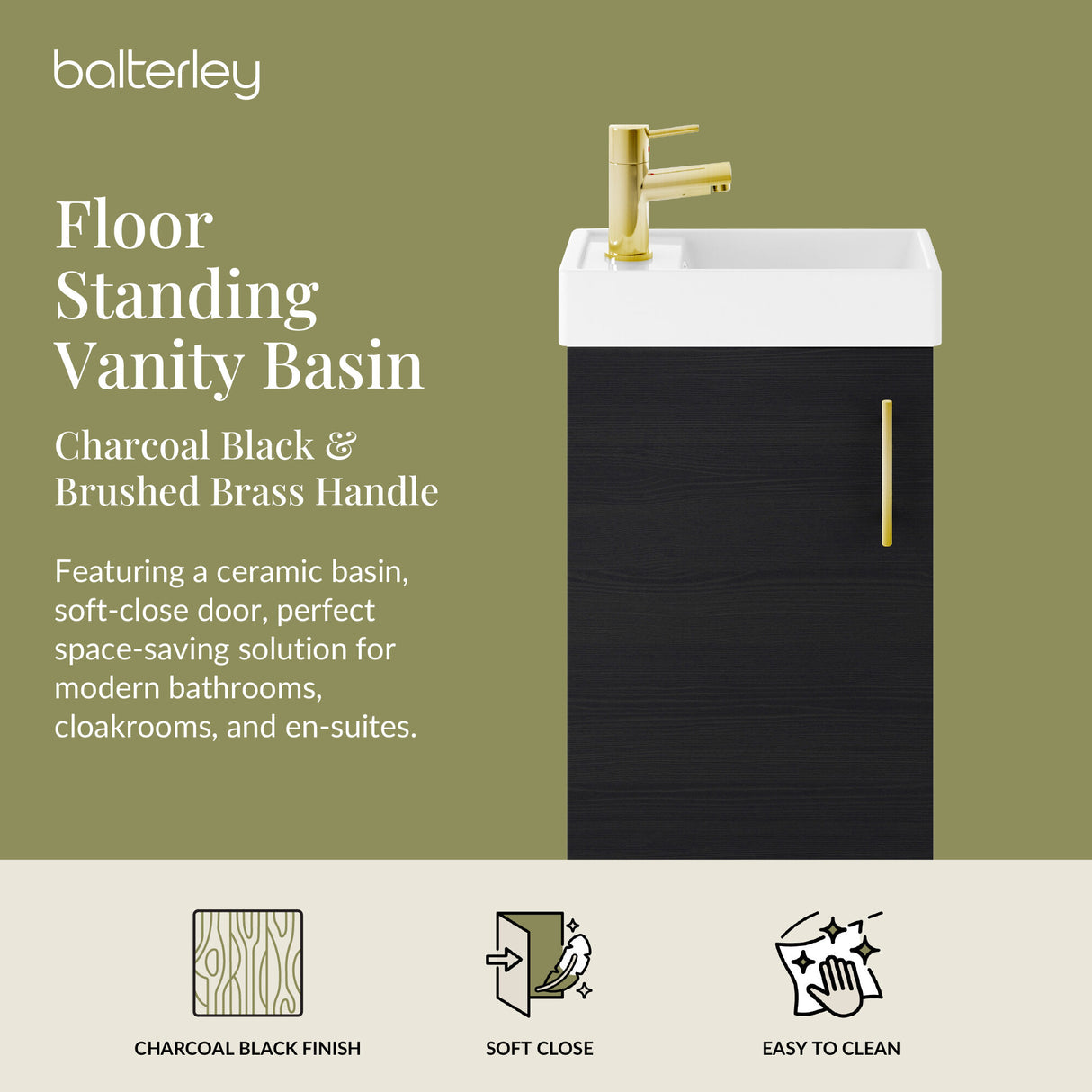 Compact Cloakroom Vanity Basin Unit, 400mm - Choice of Mount Type, Colour and Handle Finish