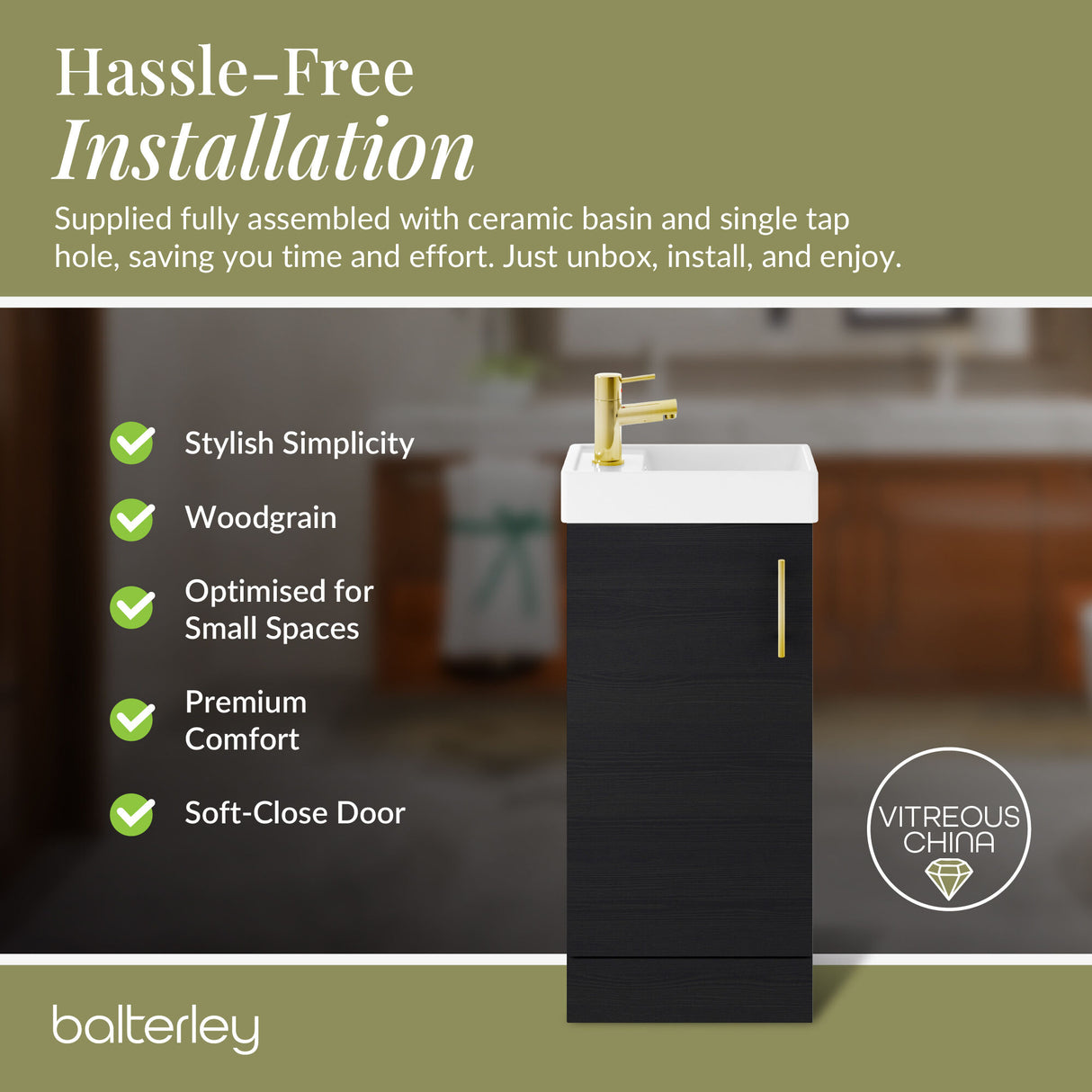 Compact Cloakroom Vanity Basin Unit, 400mm - Choice of Mount Type, Colour and Handle Finish