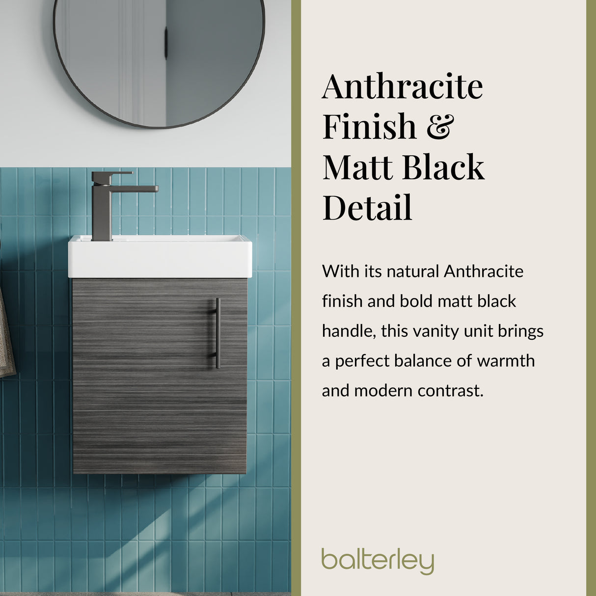 Compact Cloakroom Vanity Basin Unit, 400mm - Choice of Mount Type, Colour and Handle Finish