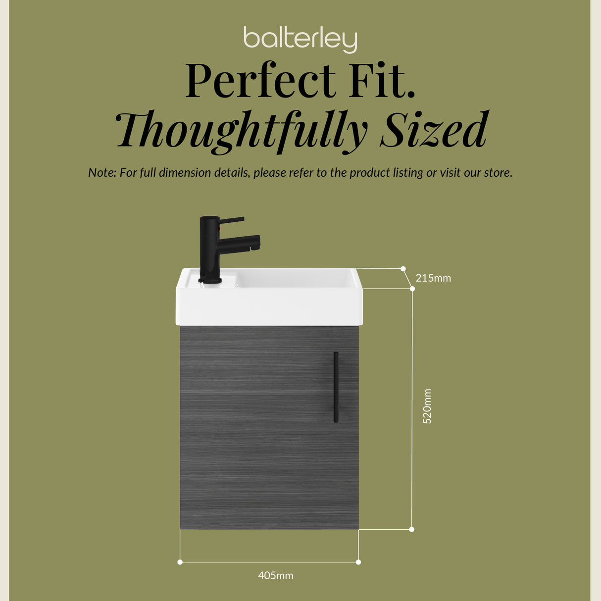 Compact Cloakroom Vanity Basin Unit, 400mm - Choice of Mount Type, Colour and Handle Finish