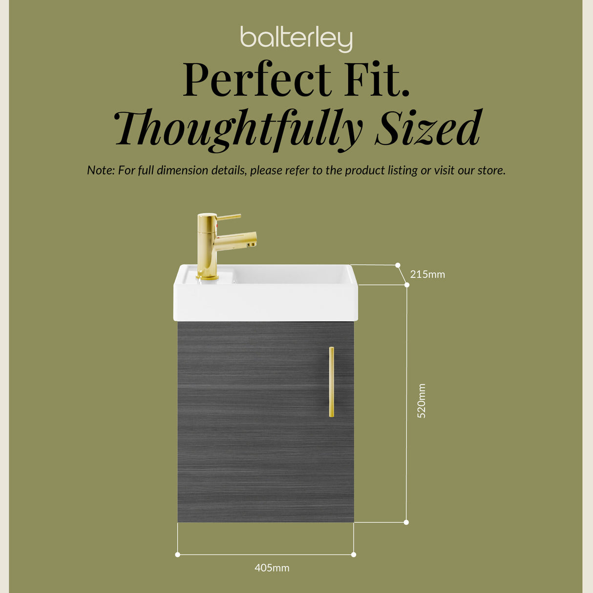 Compact Cloakroom Vanity Basin Unit, 400mm - Choice of Mount Type, Colour and Handle Finish