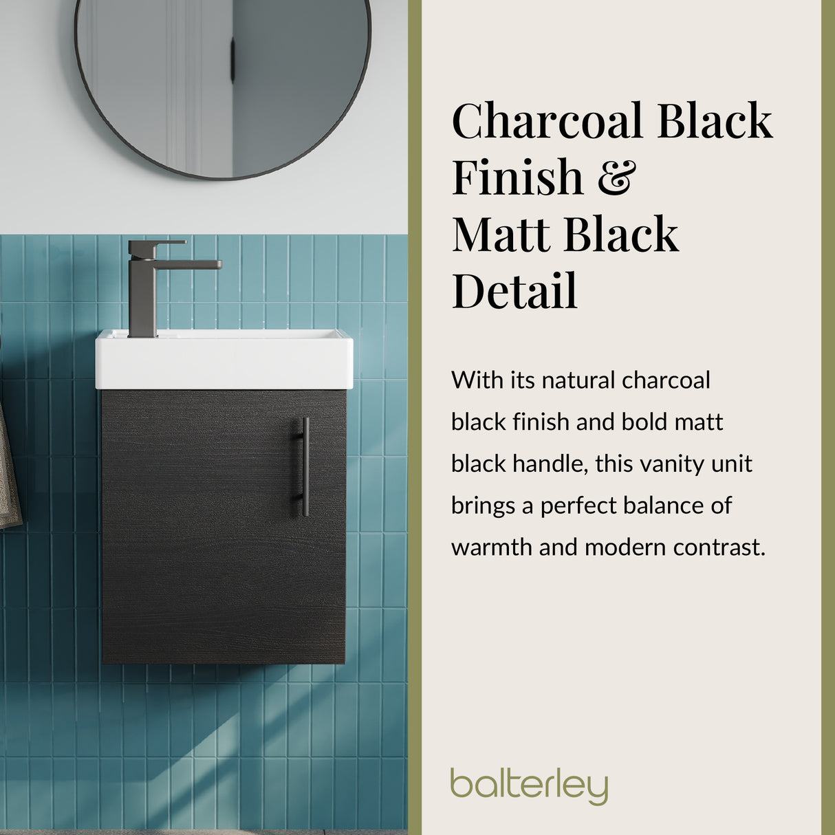 Compact Cloakroom Vanity Basin Unit, 400mm - Choice of Mount Type, Colour and Handle Finish