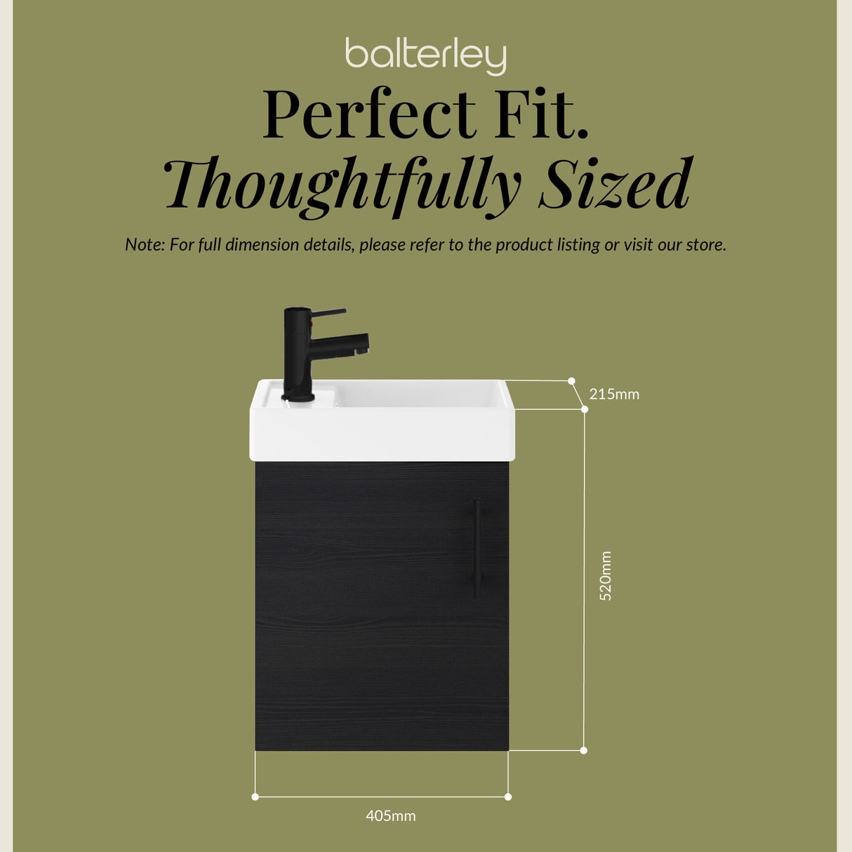 Compact Cloakroom Vanity Basin Unit, 400mm - Choice of Mount Type, Colour and Handle Finish